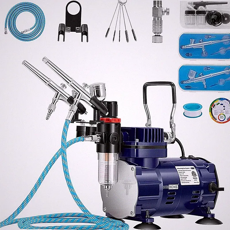 Airbrush Kit w/ Compressor 1/5HP Dual Action Air Brush Set for Tattoo Art Makeup