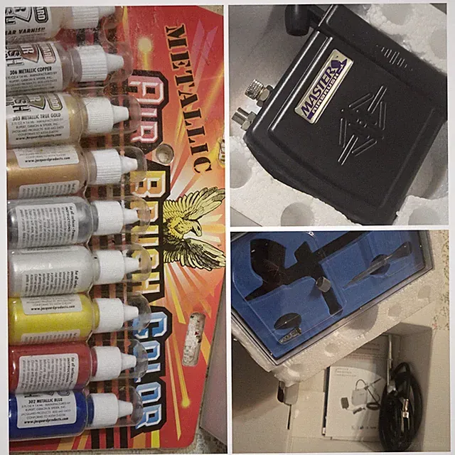 Airbrush LOT Kit-VC16-B22 Portable Mini Air Compressor MASTER METALLIC PAINT NEW