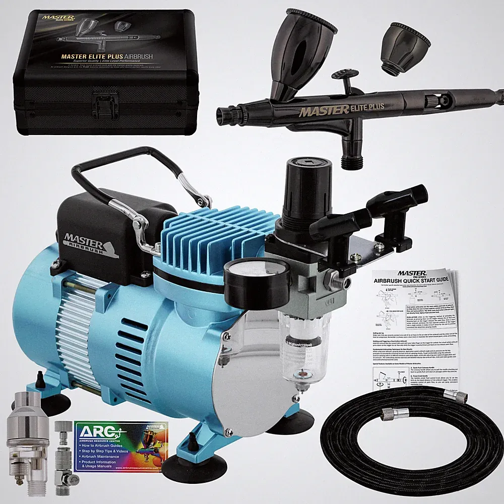 Cool Runner II Air Compressor System Kit with Master Elite Plus Airbrush Set