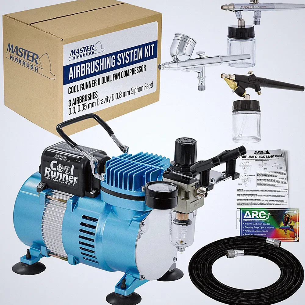 Master 3 Airbrush Air Compressor Kit, Hobby, Auto, Cake Tattoo Tanning Art Paint