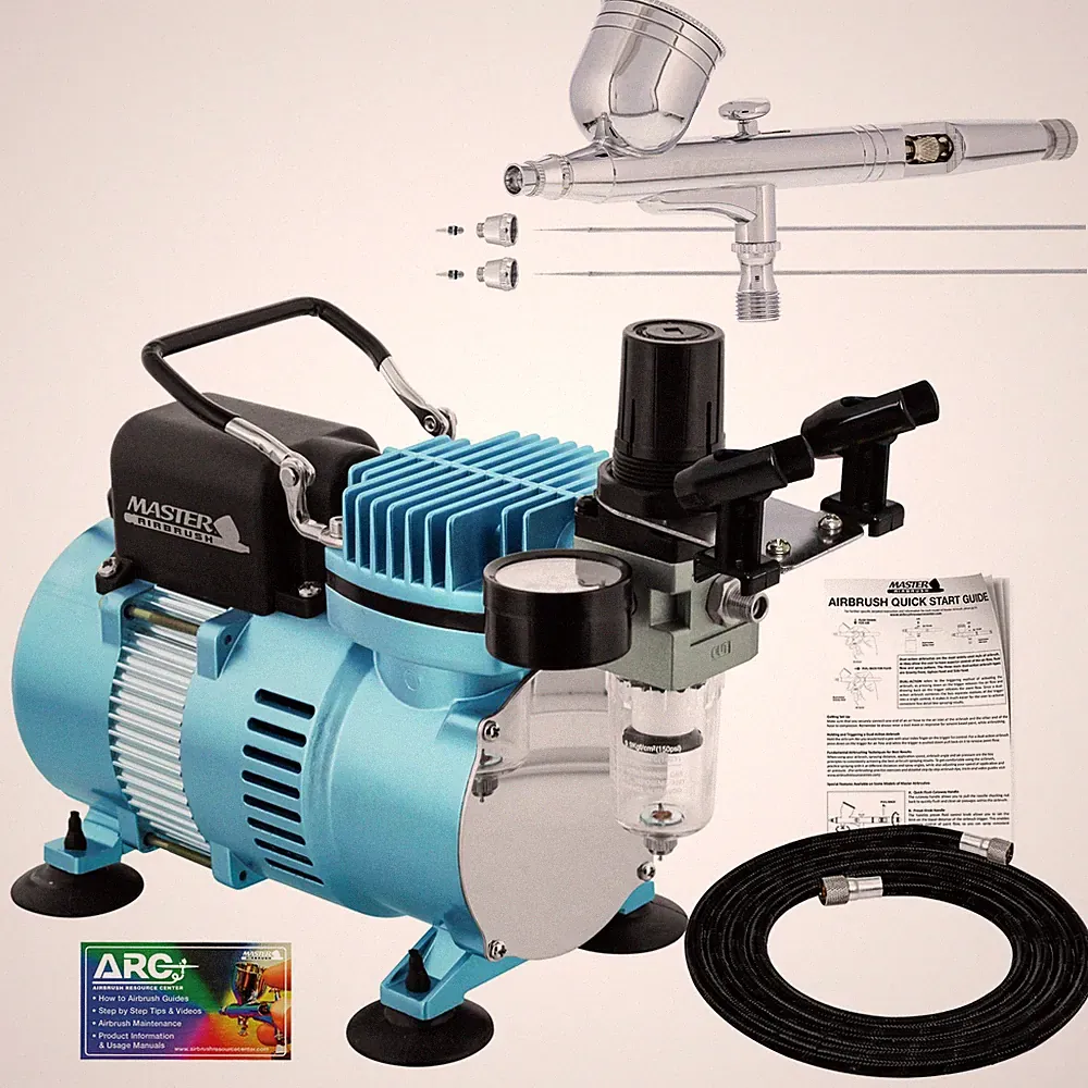 Master Airbrush Air Compressor Kit with G233 Gravity Feed Airbrush 3 Tip Pro Set