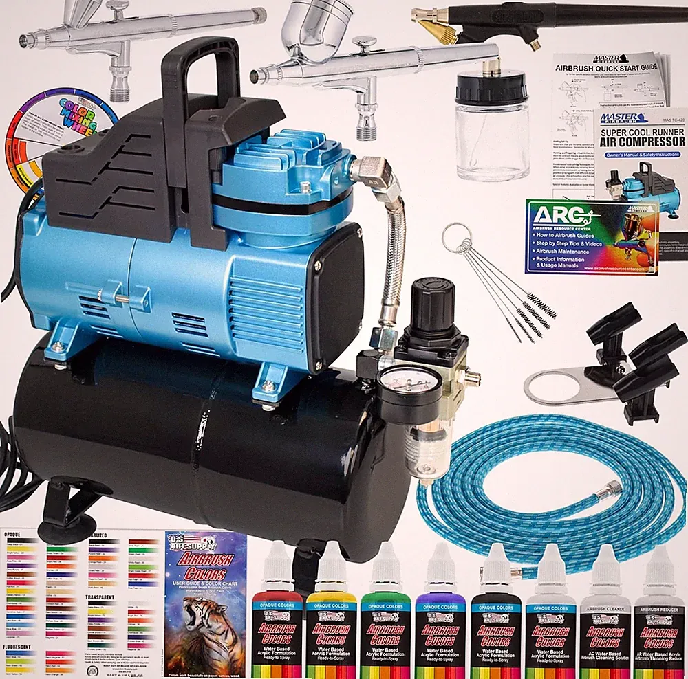 Master Airbrush Cool Runner Dual Fan Air Compressor with Tank