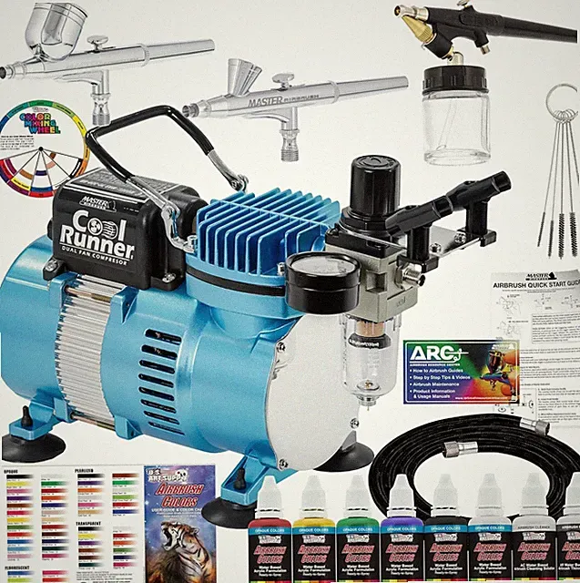 Master Airbrush Cool Runner II Air Brush Kit with Air Compressor Dual Fan, 3