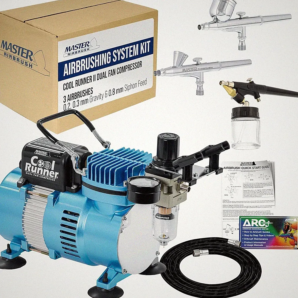 Master Airbrush Cool Runner II Dual Fan Airbrushing System Kit - Air Brush Kit..