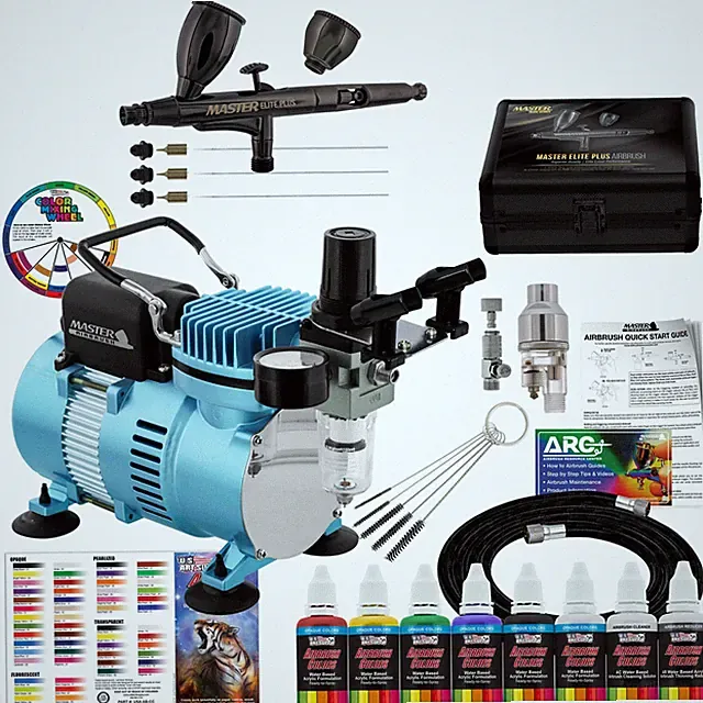 Master Airbrush PRO-120 Ultimate System & Air Compressor and Airbrush Paint Set