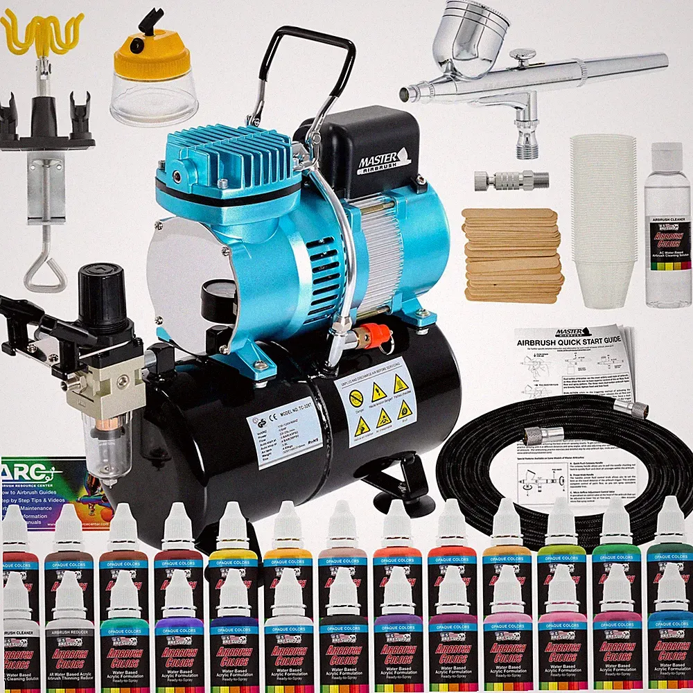 Master Gravity Airbrush Air Tank Compressor Kit with 24 Color Acrylic Paint Set