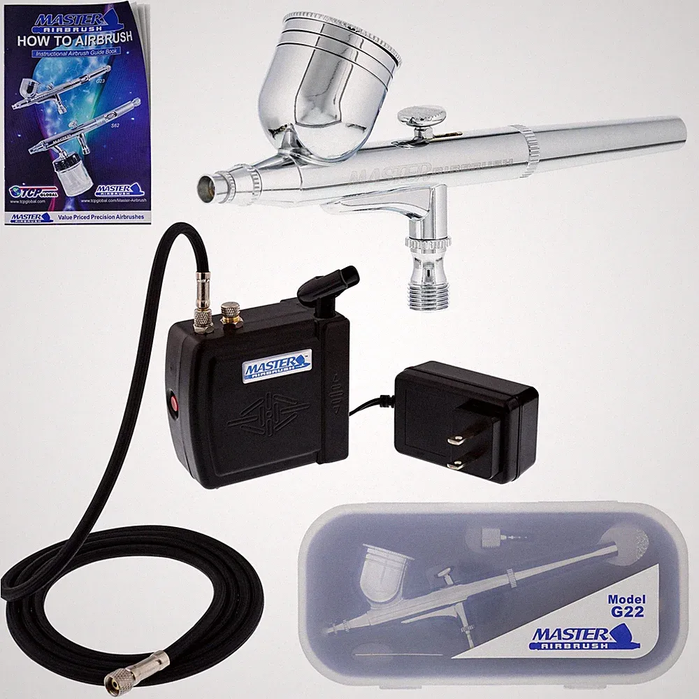 Master Gravity Airbrush Set & 16B Air Compressor Kit Dual-Action Hobby Cake Art