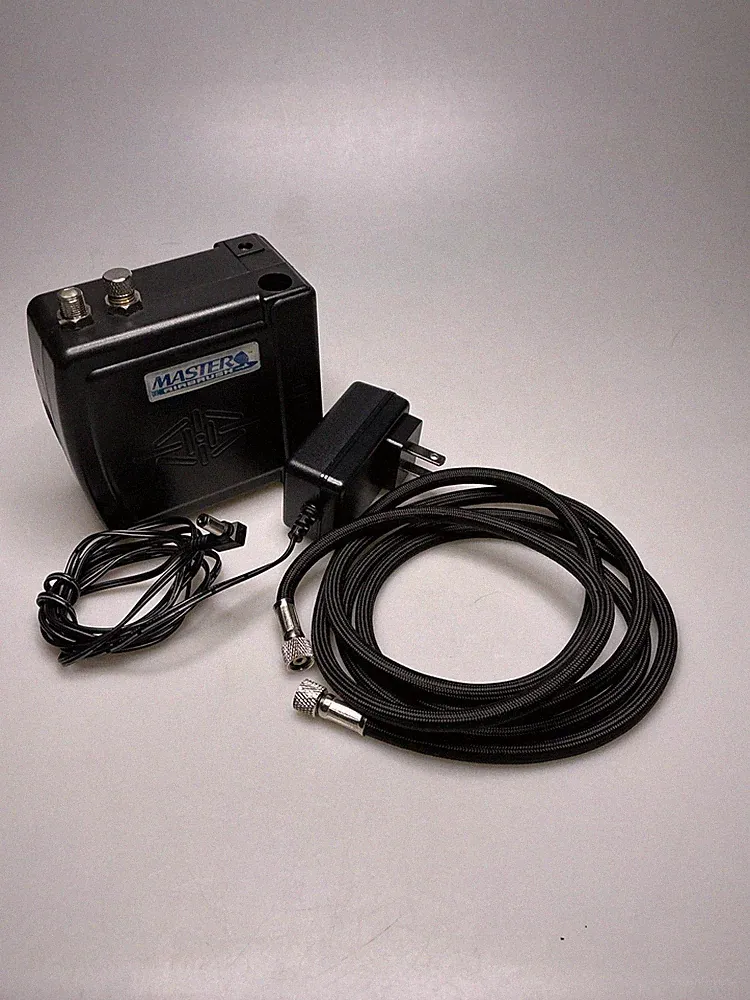 Master Model C16-B - Black Mini Airbrush Air Compressor with 6 Foot Braided A...