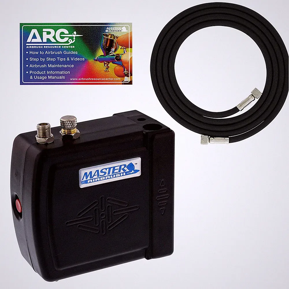 Master Model C16-B - Black Mini Airbrush Air Compressor with 6 Foot Braided Air